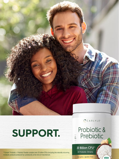 Carlyle Probiotic and Prebiotic Powder | 20 Billion CFU | 4.76 oz | Organic Fiber Blend | for Women and Men | Vegetarian, Non-GMO, - Maple Wellness Supplements