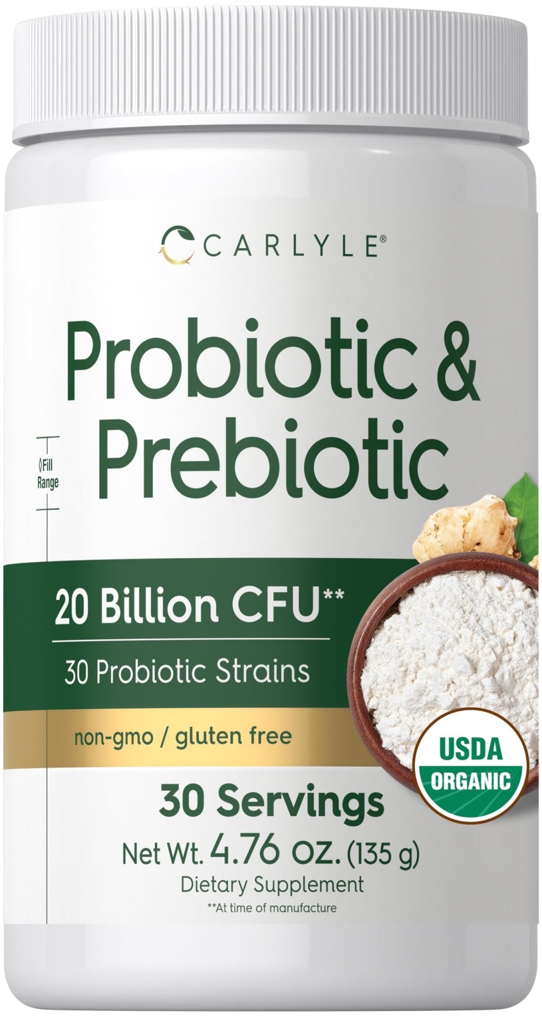 Carlyle Probiotic and Prebiotic Powder | 20 Billion CFU | 4.76 oz | Organic Fiber Blend | for Women and Men | Vegetarian, Non-GMO, - Maple Wellness Supplements