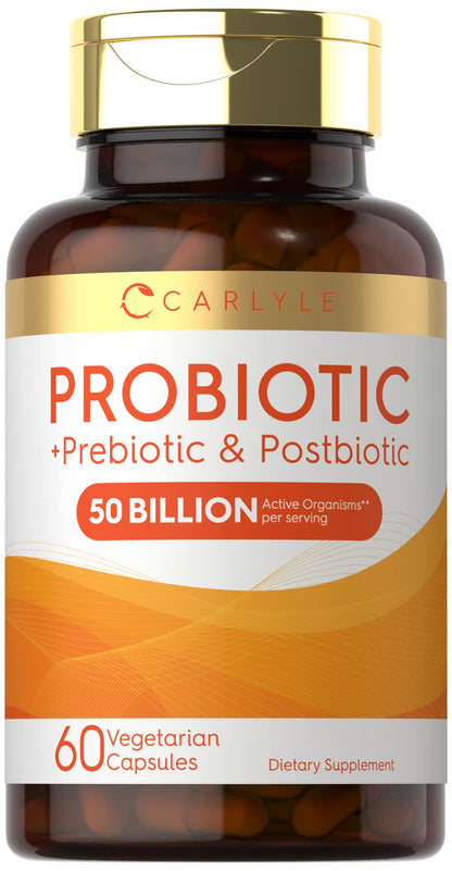Carlyle Probiotic for Women and Men | 50 Billion CFU | 60 Capsules | Plus Prebiotic and Postbiotic | Complex Supplement | Vegetarian, Non-GMO, and Gluten Free - Maple Wellness Supplements