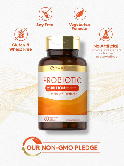Carlyle Probiotic with Prebiotics & Postbiotics | 25 Billion CFU | 60 Capsules | Supplement for Women & Men | Powder Pills - Maple Wellness Supplements