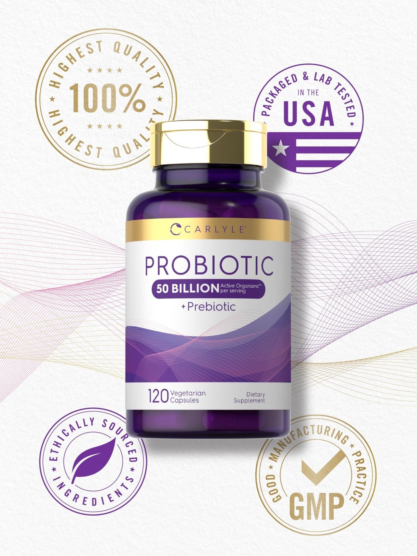 Carlyle Probiotics with Prebiotics | 120 Capsules | 50 Billion Active Organisms | Non-GMO & Gluten Free Supplement - Maple Wellness Supplements