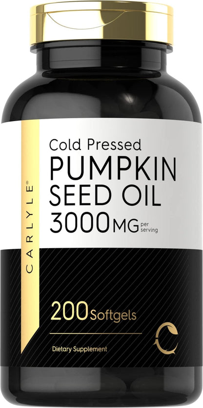 Carlyle Pumpkin Seed Oil Capsules | 3000mg | 200 Softgels | Essential Fatty Acids | Cold Pressed Dietary Supplement | Non-GMO and Gluten Free Formula - Maple Wellness Supplements