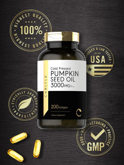 Carlyle Pumpkin Seed Oil Capsules | 3000mg | 200 Softgels | Essential Fatty Acids | Cold Pressed Dietary Supplement | Non-GMO and Gluten Free Formula - Maple Wellness Supplements