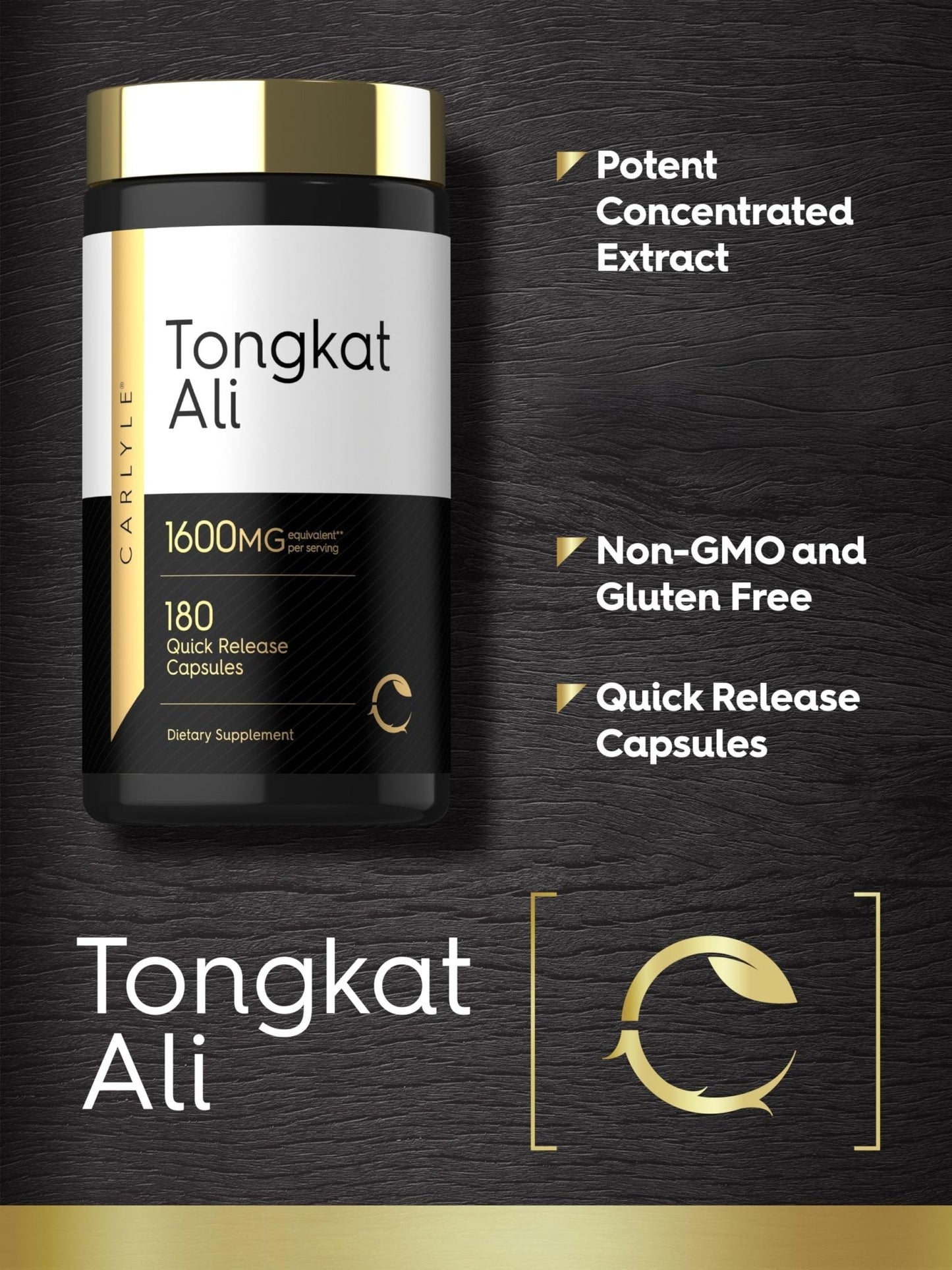 Carlyle Tongkat Ali | 180 Quick Release Capsules | Non-GMO and Gluten Free Supplement - Maple Wellness Supplements