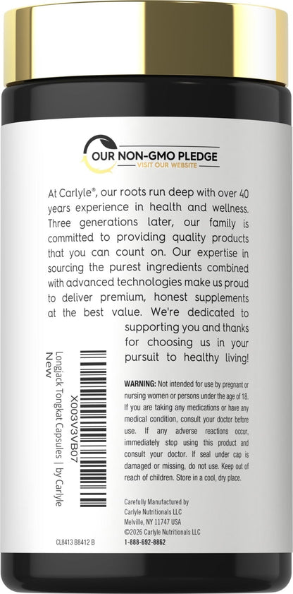 Carlyle Tongkat Ali | 180 Quick Release Capsules | Non-GMO and Gluten Free Supplement - Maple Wellness Supplements