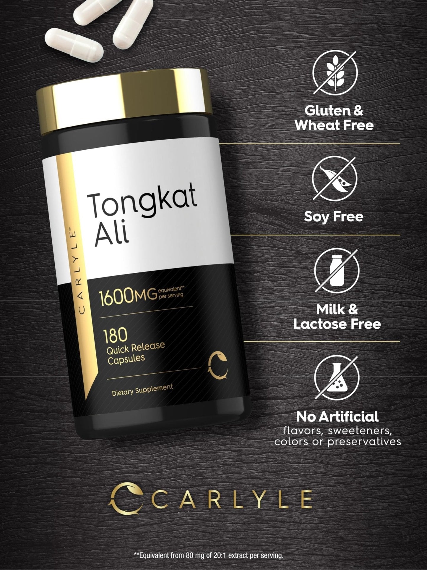 Carlyle Tongkat Ali | 180 Quick Release Capsules | Non-GMO and Gluten Free Supplement - Maple Wellness Supplements