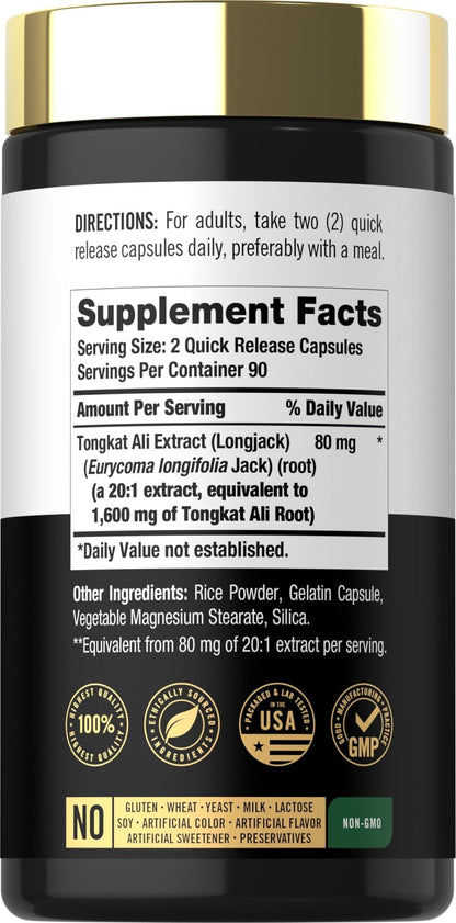Carlyle Tongkat Ali | 180 Quick Release Capsules | Non-GMO and Gluten Free Supplement - Maple Wellness Supplements