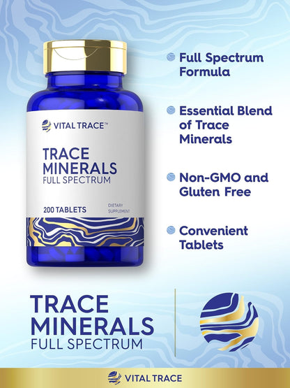Carlyle Trace Minerals | 200 Tablets | Full Spectrum Supplement | Non-GMO & Gluten Free Complex | by Vital Trace - Maple Wellness Supplements