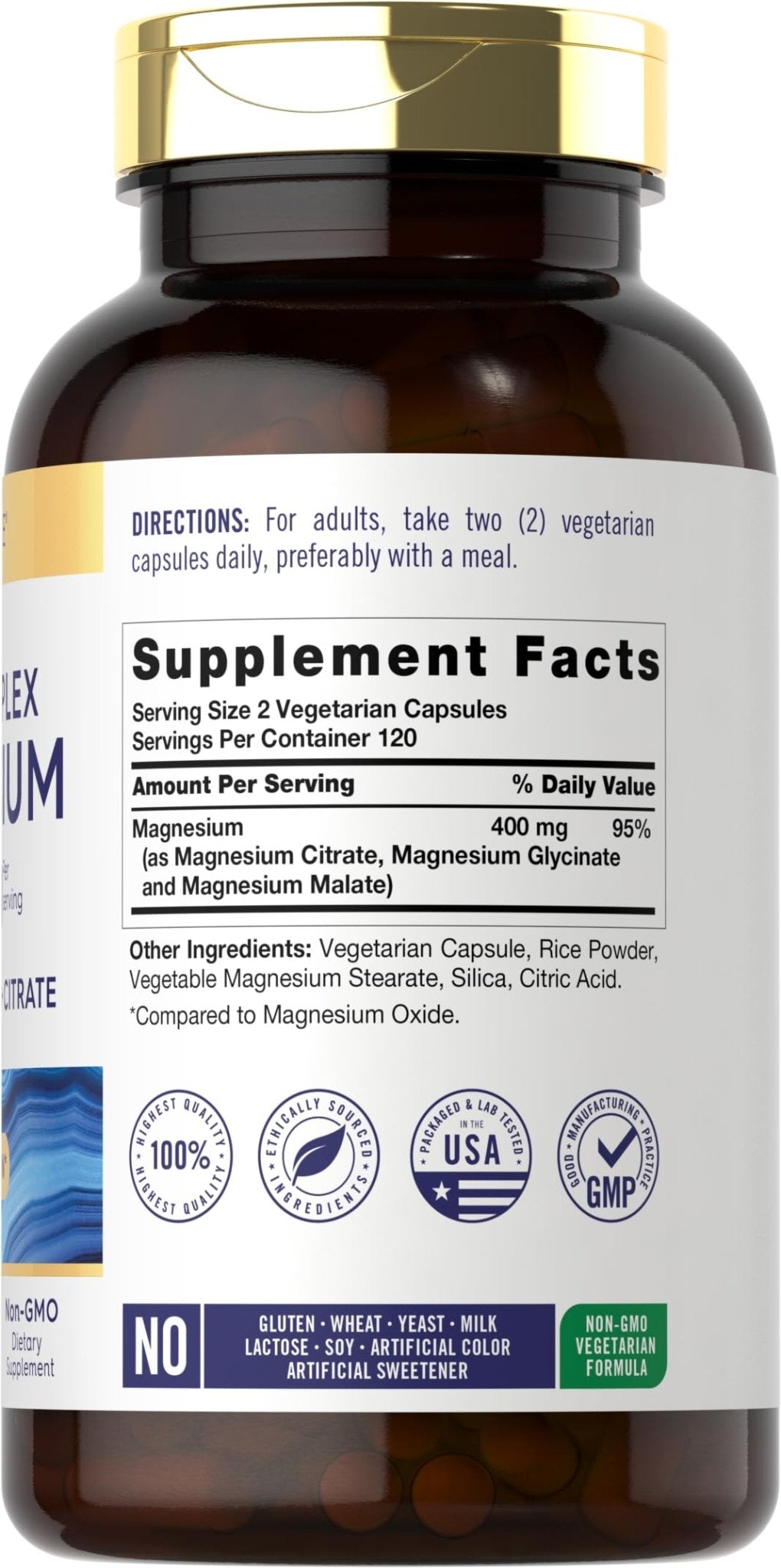 Carlyle Triple Magnesium Complex | 400 mg | 240 Capsules | Magnesium Malate, Glycinate & Citrate | Vegetarian, Non-GMO, and Gluten Free Supplement - Maple Wellness Supplements