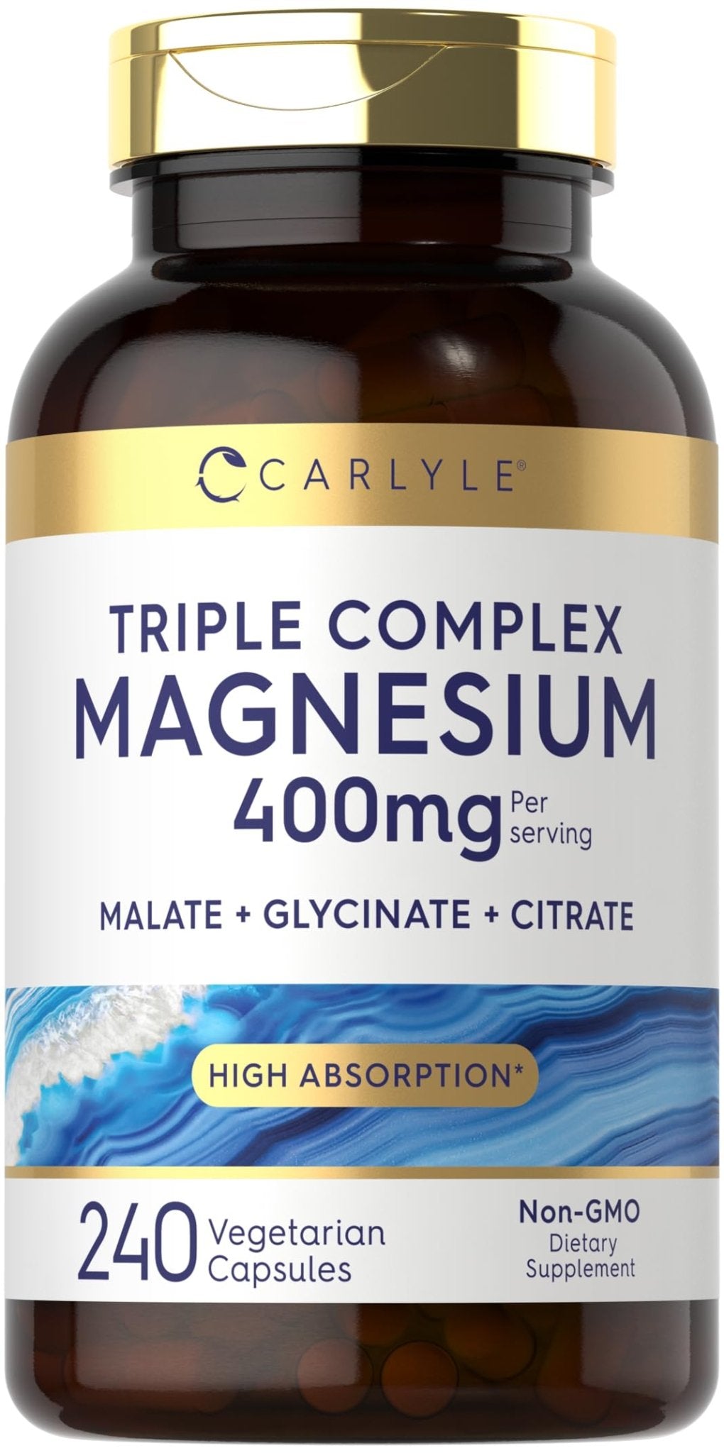 Carlyle Triple Magnesium Complex | 400 mg | 240 Capsules | Magnesium Malate, Glycinate & Citrate | Vegetarian, Non-GMO, and Gluten Free Supplement - Maple Wellness Supplements