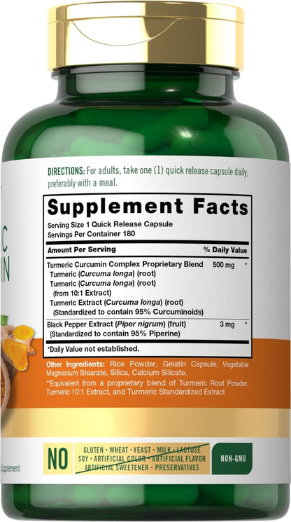 Carlyle Turmeric Curcumin Supplement | 180 Capsules | with Black Pepper Extract | Non-GMO & Gluten Free - Maple Wellness Supplements