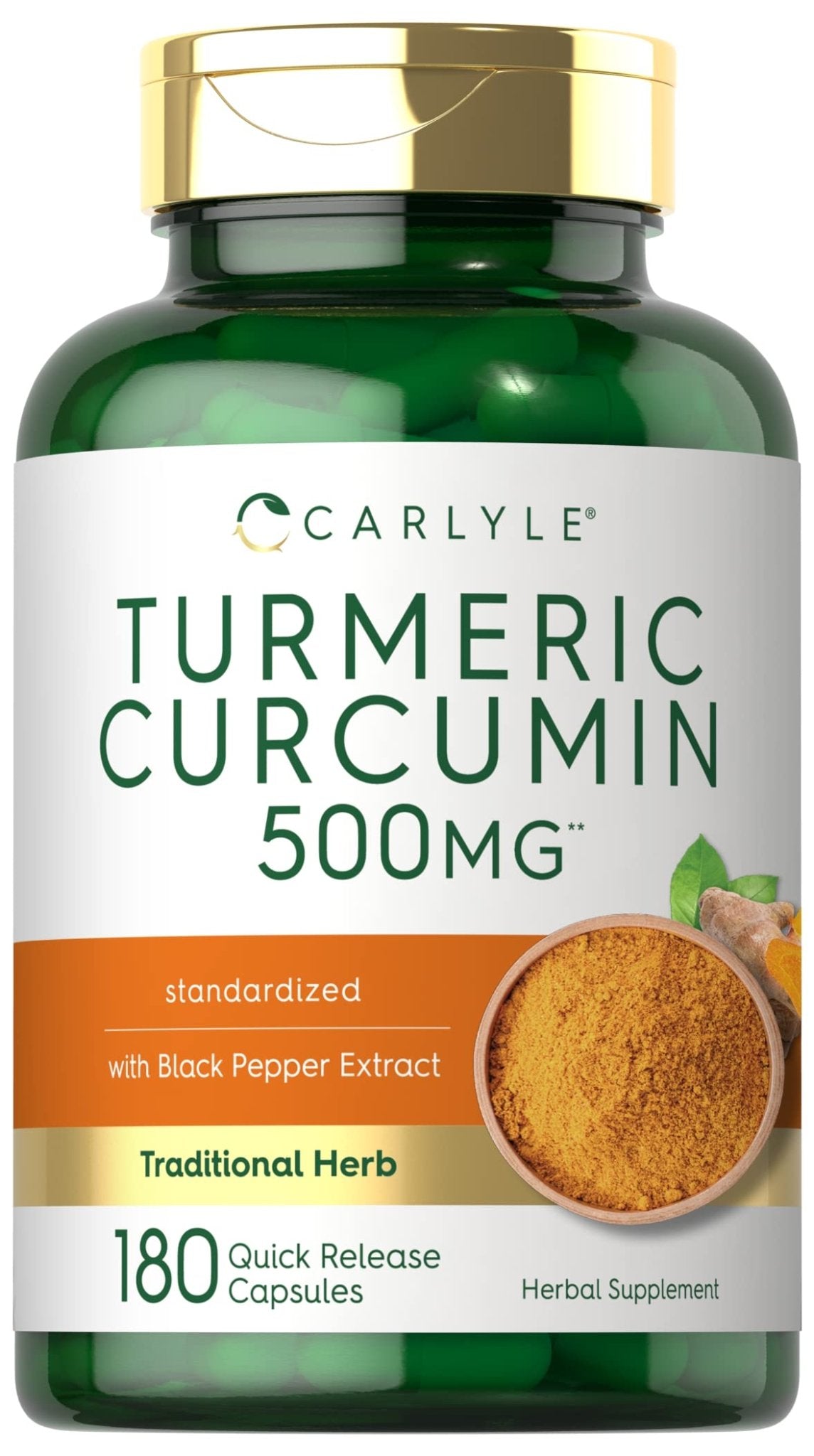 Carlyle Turmeric Curcumin Supplement | 180 Capsules | with Black Pepper Extract | Non-GMO & Gluten Free - Maple Wellness Supplements