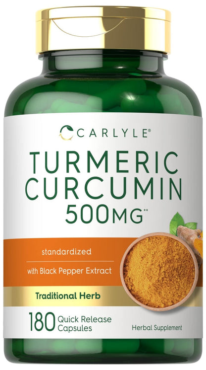 Carlyle Turmeric Curcumin Supplement | 180 Capsules | with Black Pepper Extract | Non-GMO & Gluten Free - Maple Wellness Supplements