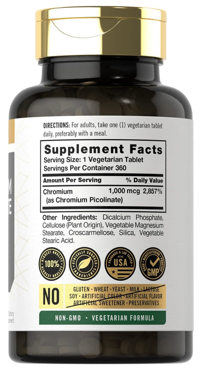 Carlyle Ultra Chromium Picolinate 1000mcg | 360 Tablets | Vegetarian, Non-GMO, Gluten Free - Maple Wellness Supplements