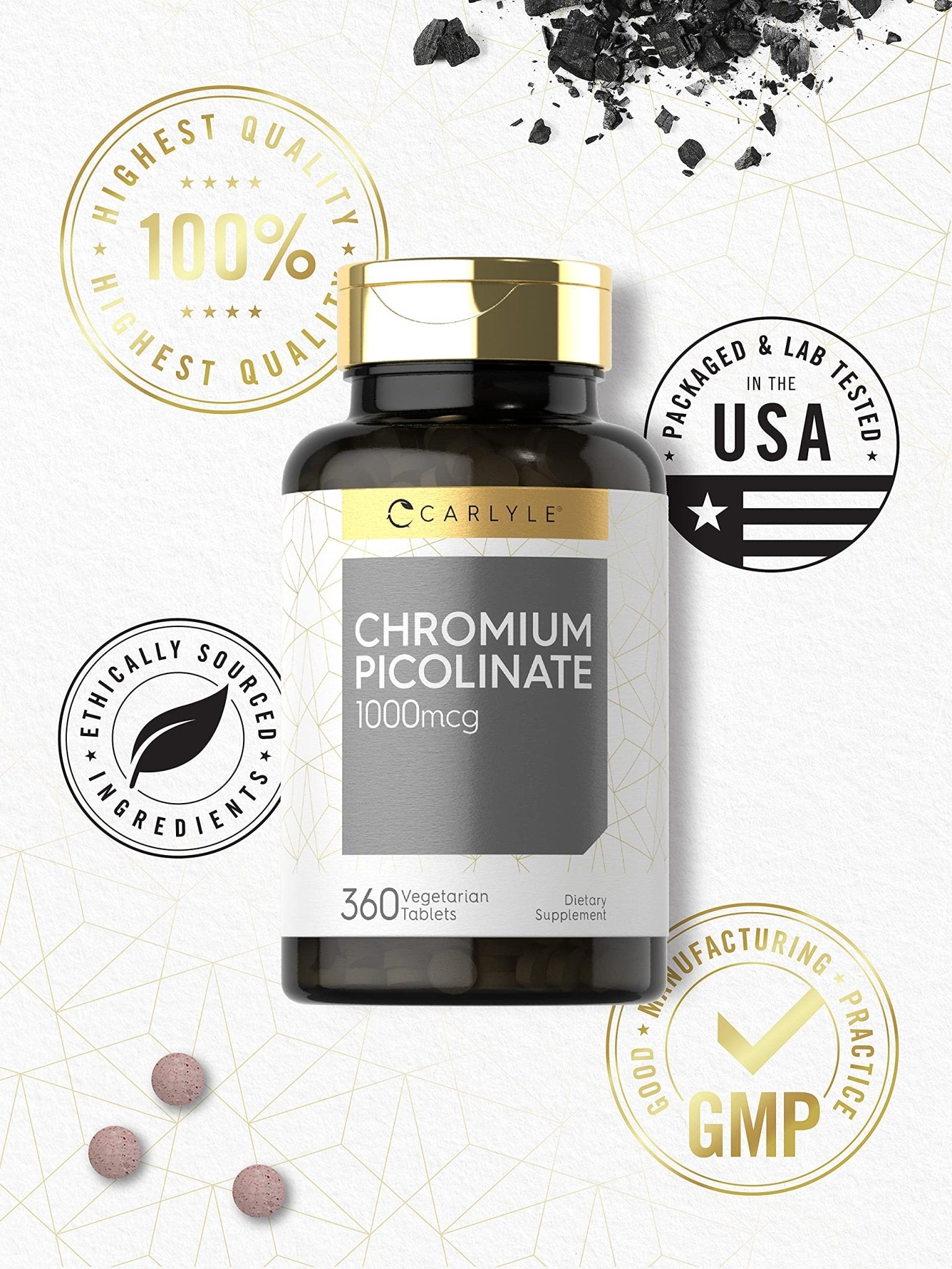 Carlyle Ultra Chromium Picolinate 1000mcg | 360 Tablets | Vegetarian, Non-GMO, Gluten Free - Maple Wellness Supplements