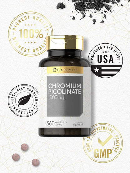 Carlyle Ultra Chromium Picolinate 1000mcg | 360 Tablets | Vegetarian, Non-GMO, Gluten Free - Maple Wellness Supplements
