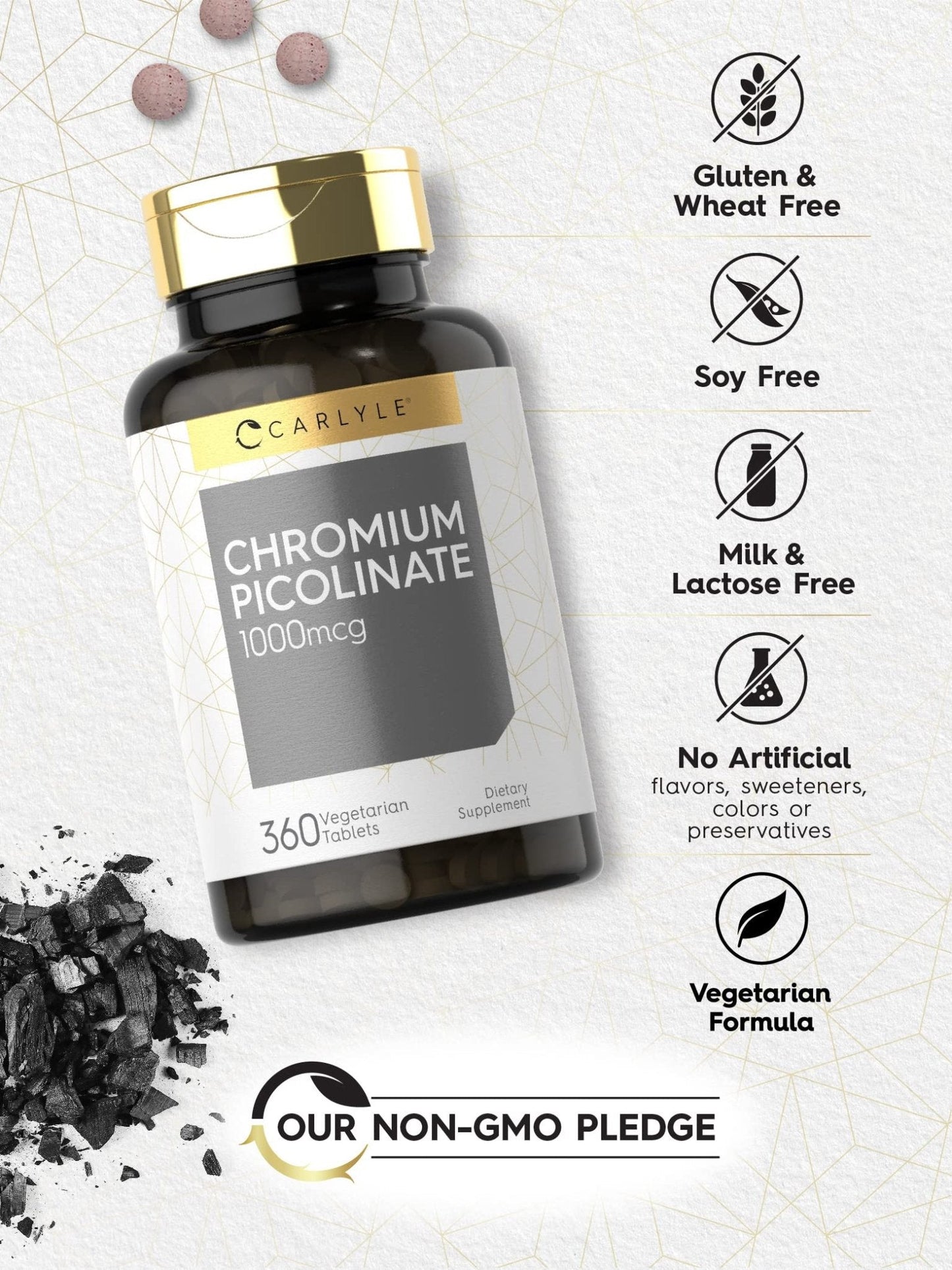 Carlyle Ultra Chromium Picolinate 1000mcg | 360 Tablets | Vegetarian, Non-GMO, Gluten Free - Maple Wellness Supplements