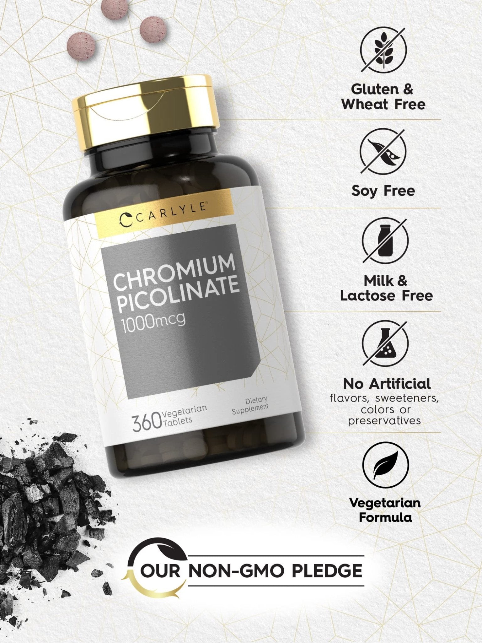 Carlyle Ultra Chromium Picolinate 1000mcg | 360 Tablets | Vegetarian, Non-GMO, Gluten Free - Maple Wellness Supplements