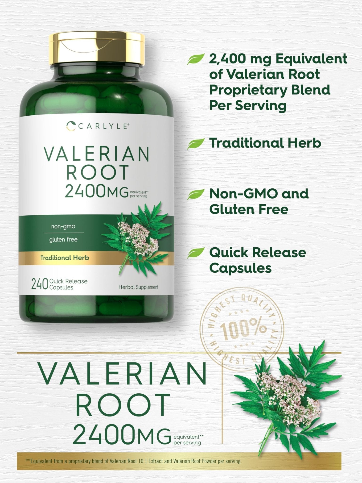 Carlyle Valerian Root Capsules | 240 Count | Herb Extract Supplement | Non-GMO, Gluten Free - Maple Wellness Supplements