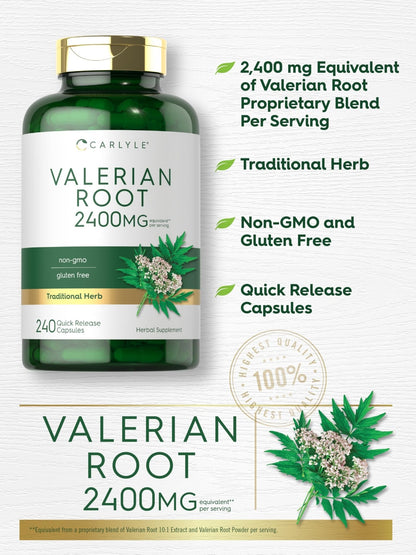 Carlyle Valerian Root Capsules | 240 Count | Herb Extract Supplement | Non-GMO, Gluten Free - Maple Wellness Supplements
