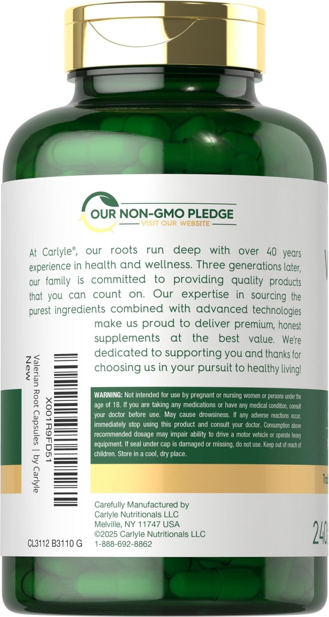 Carlyle Valerian Root Capsules | 240 Count | Herb Extract Supplement | Non-GMO, Gluten Free - Maple Wellness Supplements