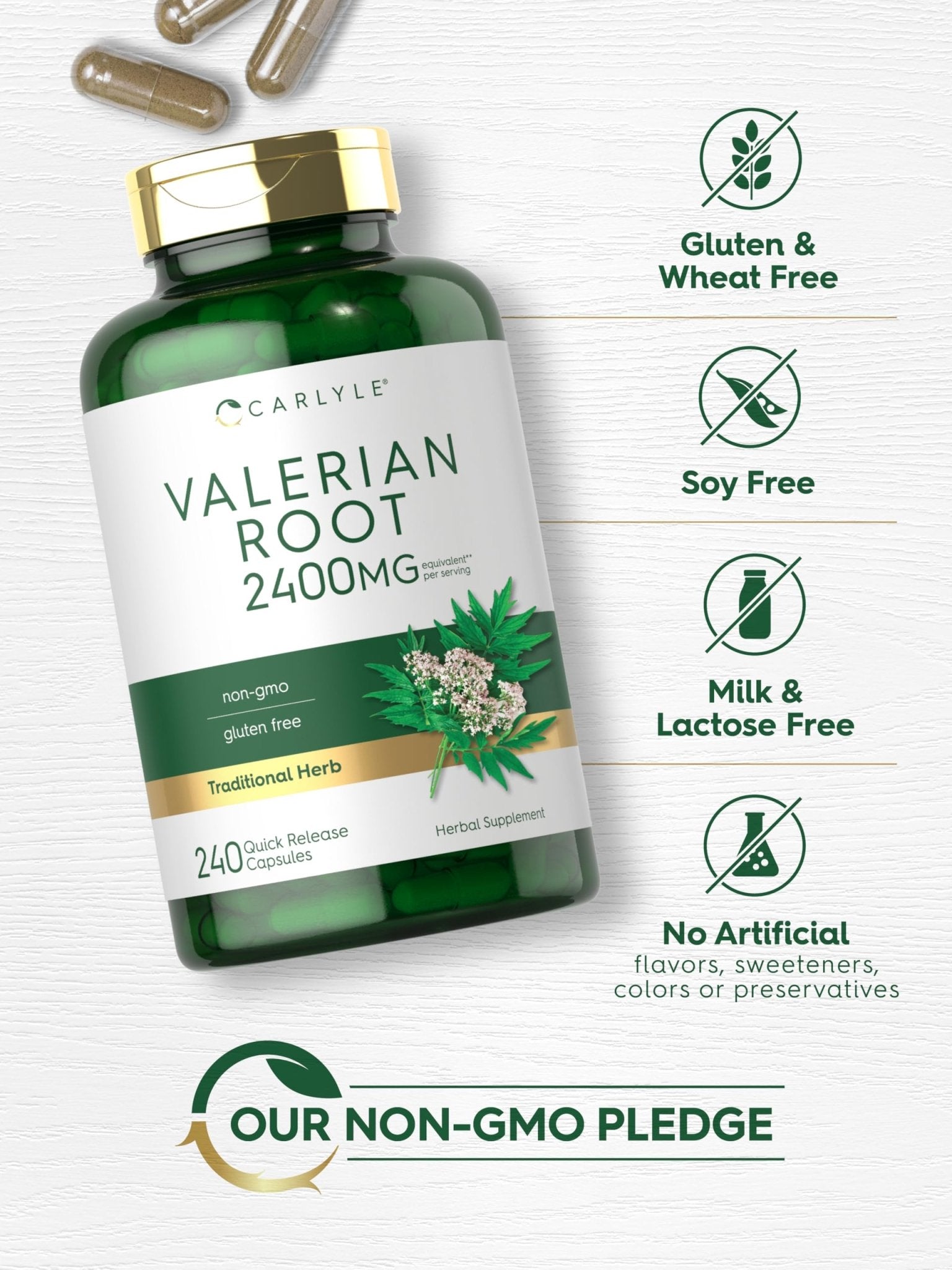 Carlyle Valerian Root Capsules | 240 Count | Herb Extract Supplement | Non-GMO, Gluten Free - Maple Wellness Supplements