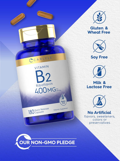 Carlyle Vitamin B-2 400mg | 180 Count | Non-GMO, Gluten Free Supplement | B2 Riboflavin - Maple Wellness Supplements