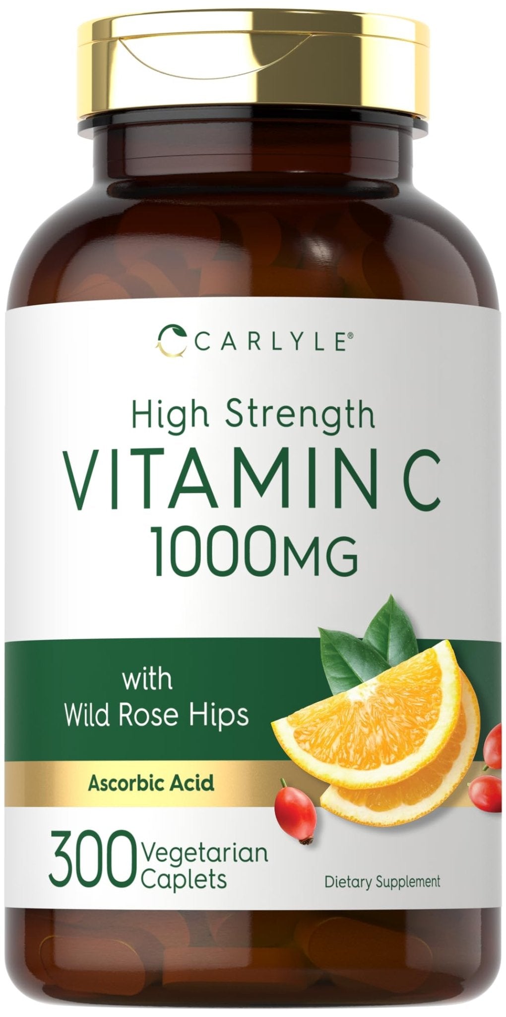 Carlyle Vitamin C 1000mg | 300 Vegetarian Caplets | Ascorbic Acid with Wild Rose Hips | High Strength Formula - Maple Wellness Supplements