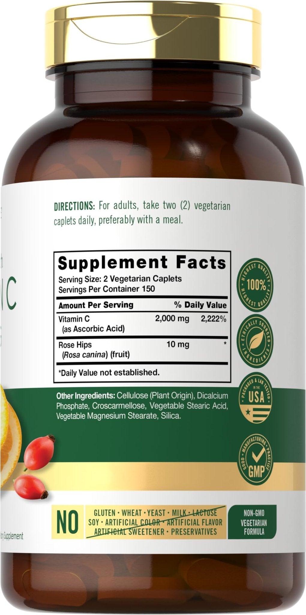 Carlyle Vitamin C 1000mg | 300 Vegetarian Caplets | Ascorbic Acid with Wild Rose Hips | High Strength Formula - Maple Wellness Supplements