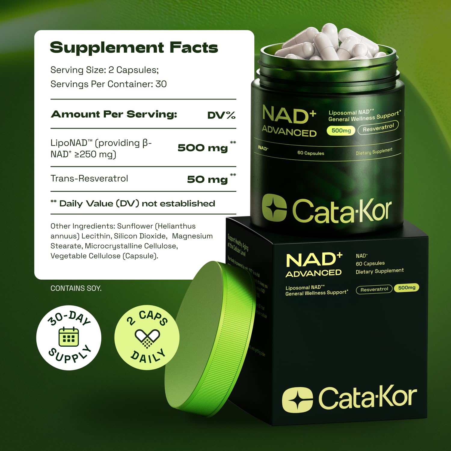 Cata-Kor Liposomal NAD Supplement with Resveratrol – NMN Supplement Alternative – Third-Party Tested – 30-Day Supply – Advanced NAD+ Resveratrol - Maple Wellness Supplements