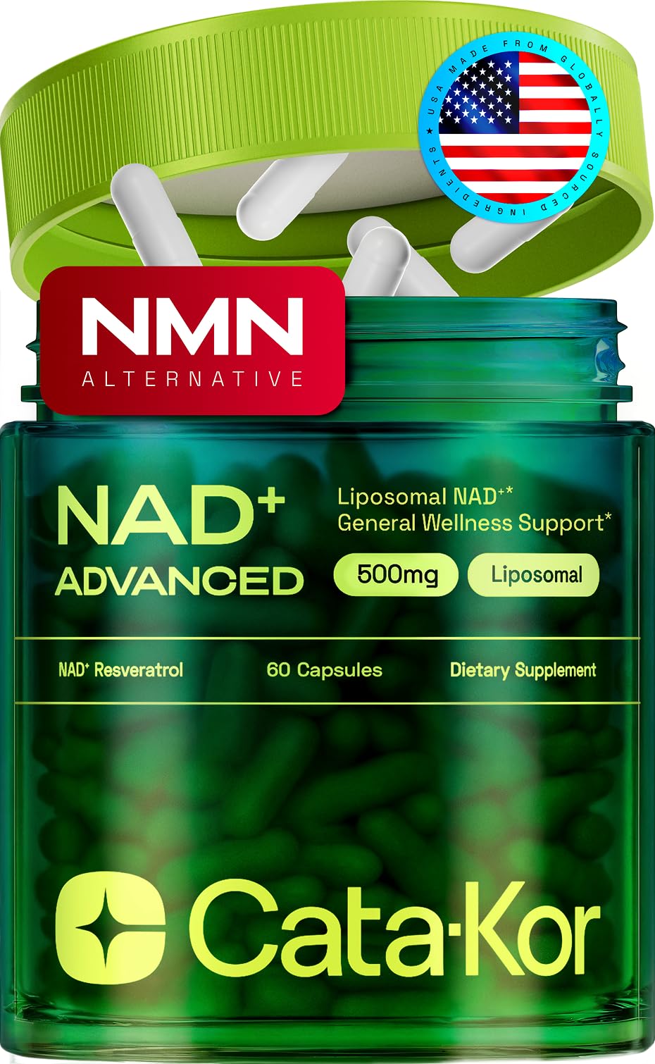 Cata-Kor Liposomal NAD Supplement with Resveratrol – NMN Supplement Alternative – Third-Party Tested – 30-Day Supply – Advanced NAD+ Resveratrol - Maple Wellness Supplements