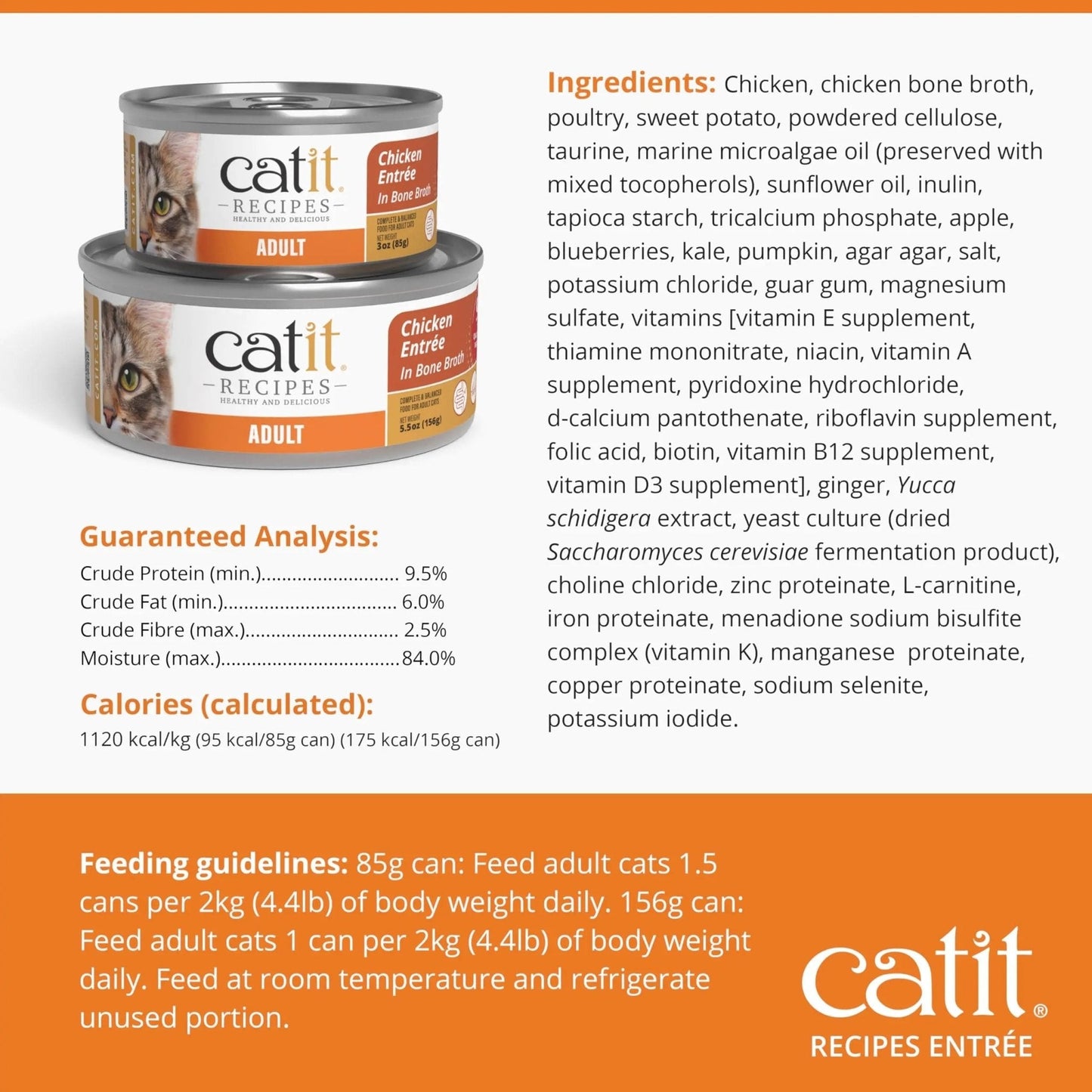 Catit Recipes Adult Chicken Entrée – High-Protein Wet Cat Food with Bone Broth Hydration, Prebiotics & Postbiotics for Gut Health, Omega-3 for Skin & Coat, and Taurine for Heart Support 3oz (12/cs) - Maple Wellness Supplements