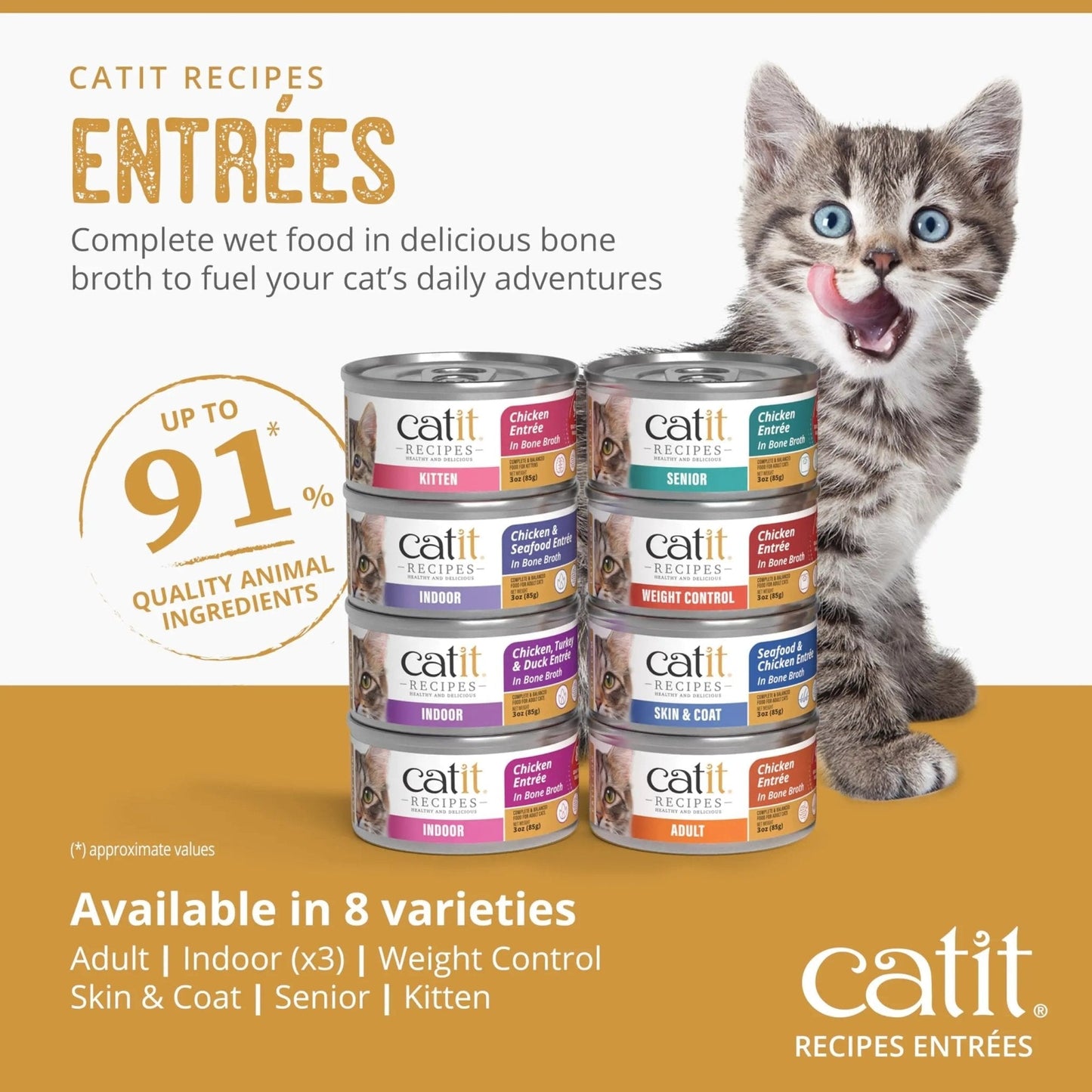 Catit Recipes Adult Chicken Entrée – High-Protein Wet Cat Food with Bone Broth Hydration, Prebiotics & Postbiotics for Gut Health, Omega-3 for Skin & Coat, and Taurine for Heart Support 3oz (12/cs) - Maple Wellness Supplements