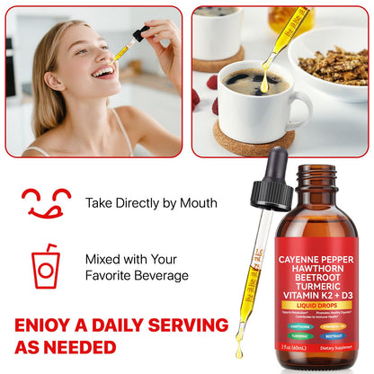 Cayenne Pepper Drops, Cayenne Pepper Extract with Herbal Blend - Includes Hawthorn, Beet Root & Turmeric (1Pack) - Maple Wellness Supplements