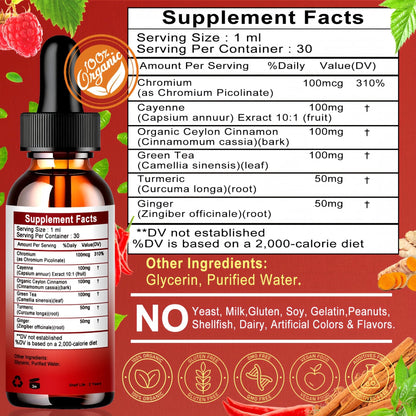 Cayenne Pepper Drops, High Absorption 6-in-1 Liquid Cayenne Pepper Supplement w/Ceylon Cinnamon, Green Tea Extract, Turmeric, Organic Liquid Drops Than Cayenne Capsules Powder - Maple Wellness Supplements
