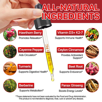Cayenne Pepper Drops Supplement Liquid, Blend of Hawthorn Berry, Beetroot, Turmeric, VIT K2+D3, Daily Health Boost (2oz) - Maple Wellness Supplements