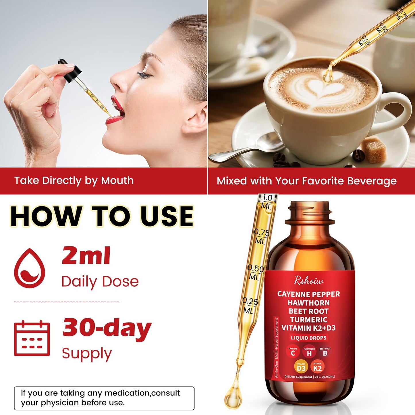 Cayenne Pepper Drops Supplement Liquid with Hawthorn Berry, Vitamin D3 K2, Turmeric Curcumin, Beet Root, Ceylon Cinnamon Vegan- Friendly - 60ml - Maple Wellness Supplements