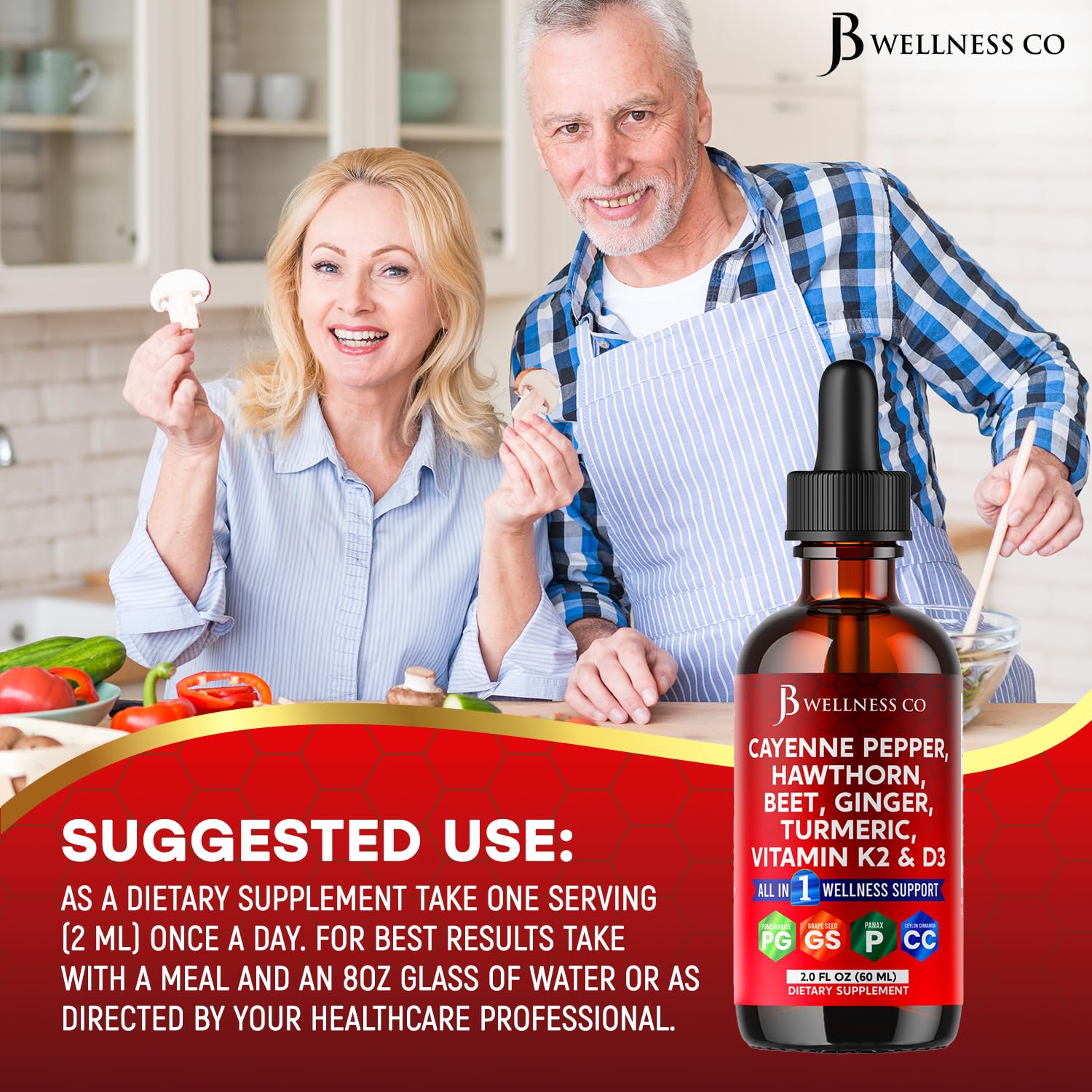 Cayenne Pepper Supplement Liquid Drops + Hawthorn Berry, Vitamin D3 K2 Beet Root Powder, Ceylon Cinnamon, Turmeric Curcumin, Organic Panax Ginseng - 4oz - Maple Wellness Supplements