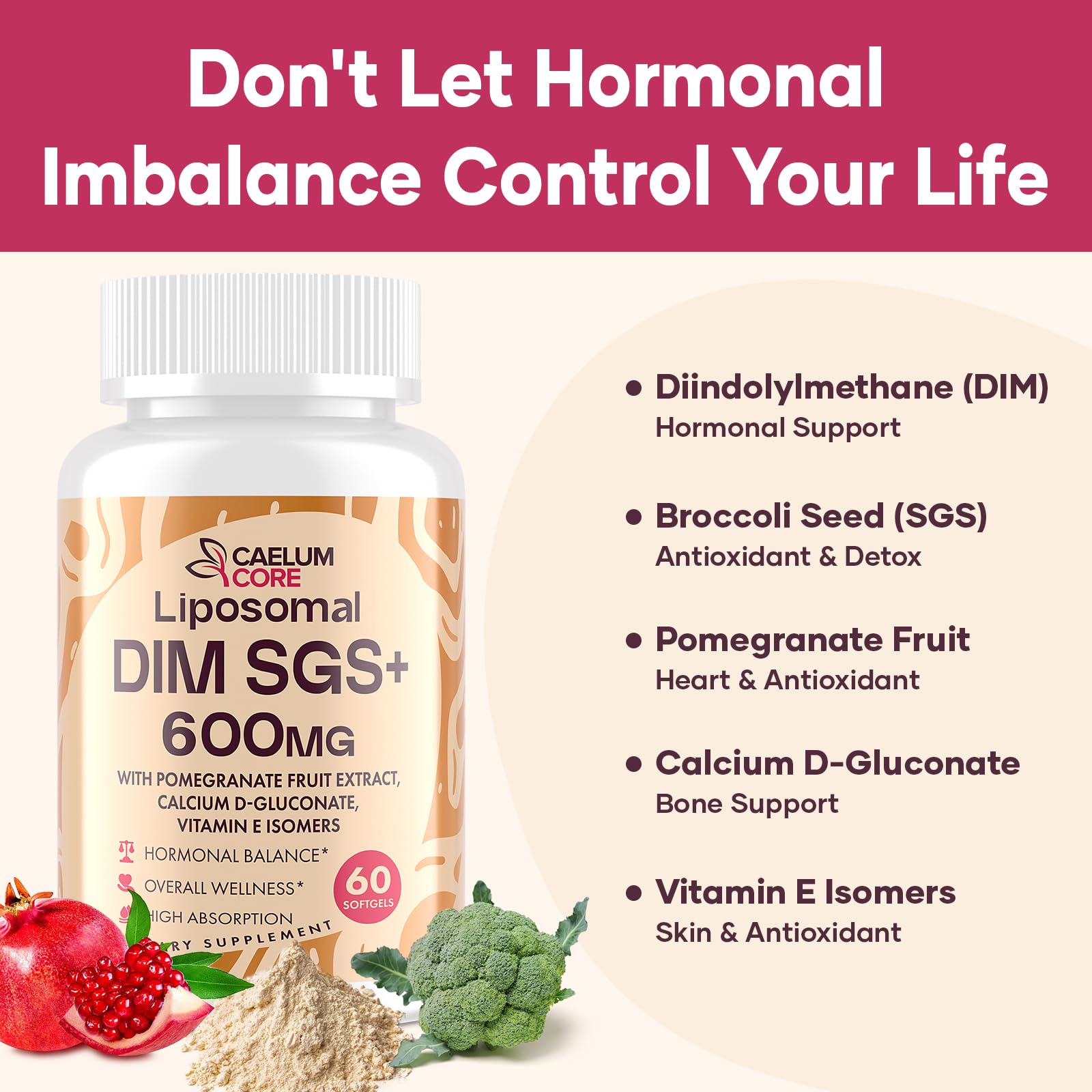 CEALMU CORE Liposomal DIM SGS Supplement - Estrogen Supplements for Women & Men Contains Sulforaphane Glucosinolate, Vitamin E, Pomegranate Fruit - Support Detox and Antioxidant (1 Pack) - Maple Wellness Supplements