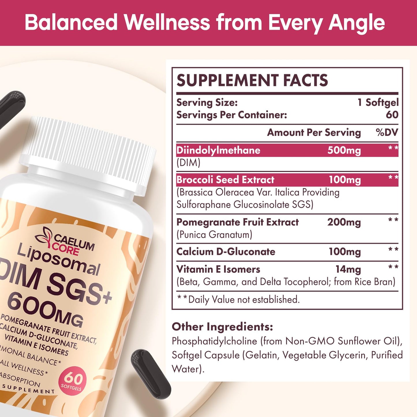 CEALMU CORE Liposomal DIM SGS Supplement - Estrogen Supplements for Women & Men Contains Sulforaphane Glucosinolate, Vitamin E, Pomegranate Fruit - Support Detox and Antioxidant (1 Pack) - Maple Wellness Supplements