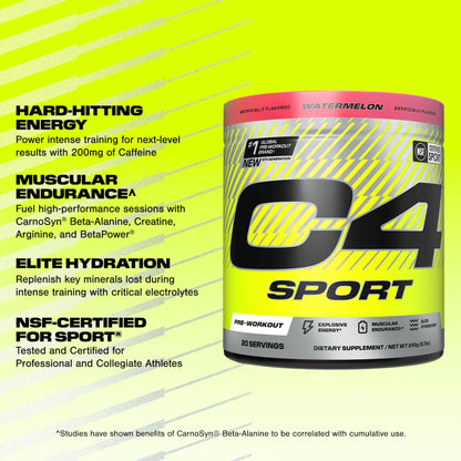 Cellucor C4 Sport Pre Workout Powder - NSF Certified for Sport - Elite Hydration - 200mg Caffeine + Creatine + Beta-Alanine - Maple Wellness Supplements