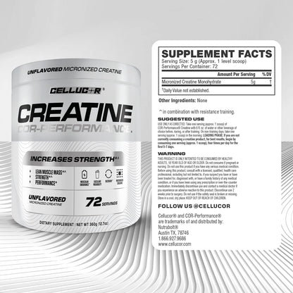 Cellucor Cor-Performance Creatine Monohydrate for Strength and Muscle Growth, 72 Servings - Maple Wellness Supplements