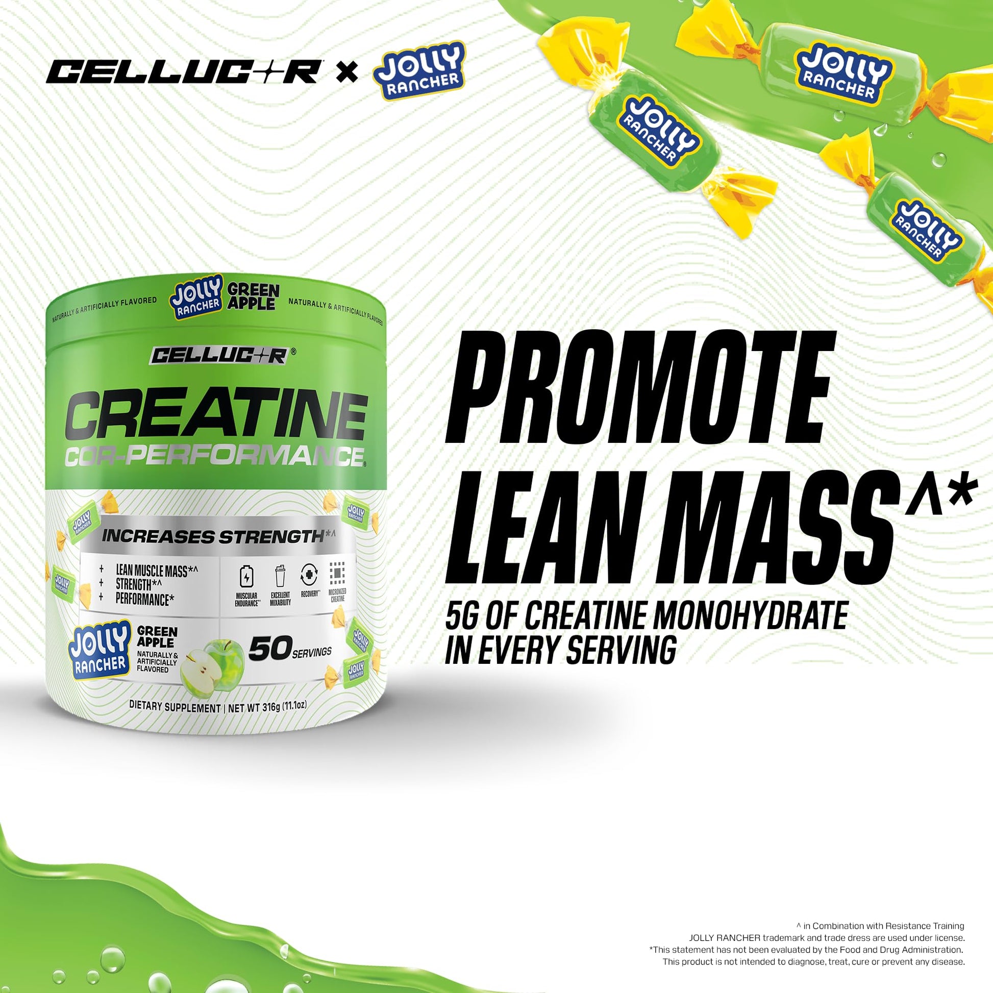 Cellucor Creatine Powder, Jolly Rancher Green Apple - Increases Strength, Lean Muscle Mass & Endurance, Micronized Creatine for Fast Absorption, - Maple Wellness Supplements