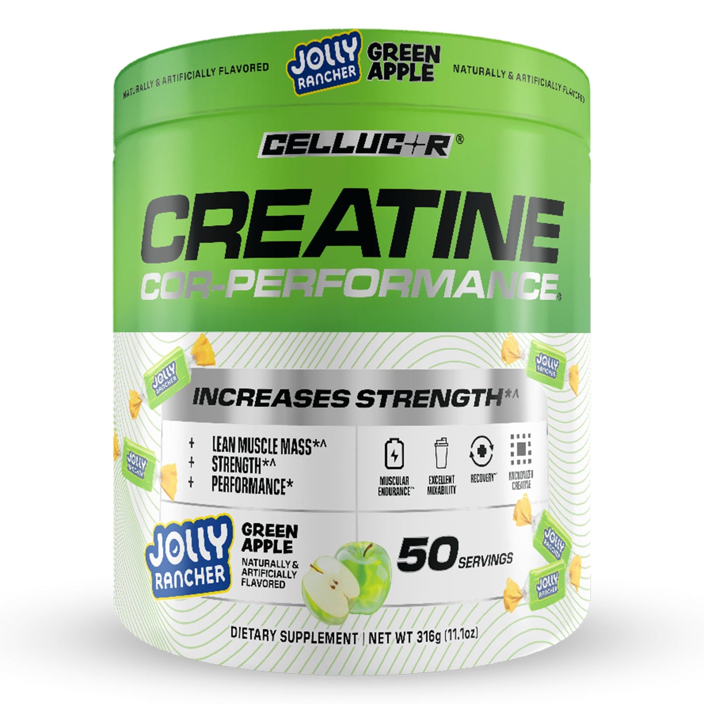 Cellucor Creatine Powder, Jolly Rancher Green Apple - Increases Strength, Lean Muscle Mass & Endurance, Micronized Creatine for Fast Absorption, - Maple Wellness Supplements