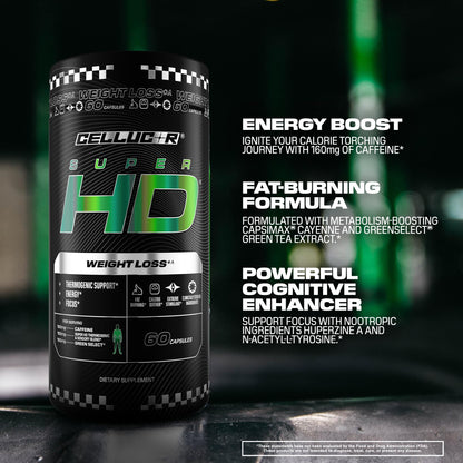 Cellucor SuperHD Thermogenic Fat Burner Weight Loss Supplement, Appetite Suppressant, & Energy Booster Capsimax, Green Tea Extract, 160mg Caffeine - Maple Wellness Supplements