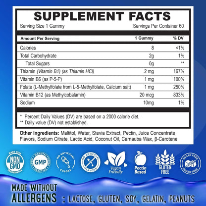 Center-Filled 5-MTHF Folate L-MethylFolate Sugar-Free Gummies - MTHFR Supplement Support with Methylated B1, B6 and Methyl B12 Multivitamins - Maple Wellness Supplements