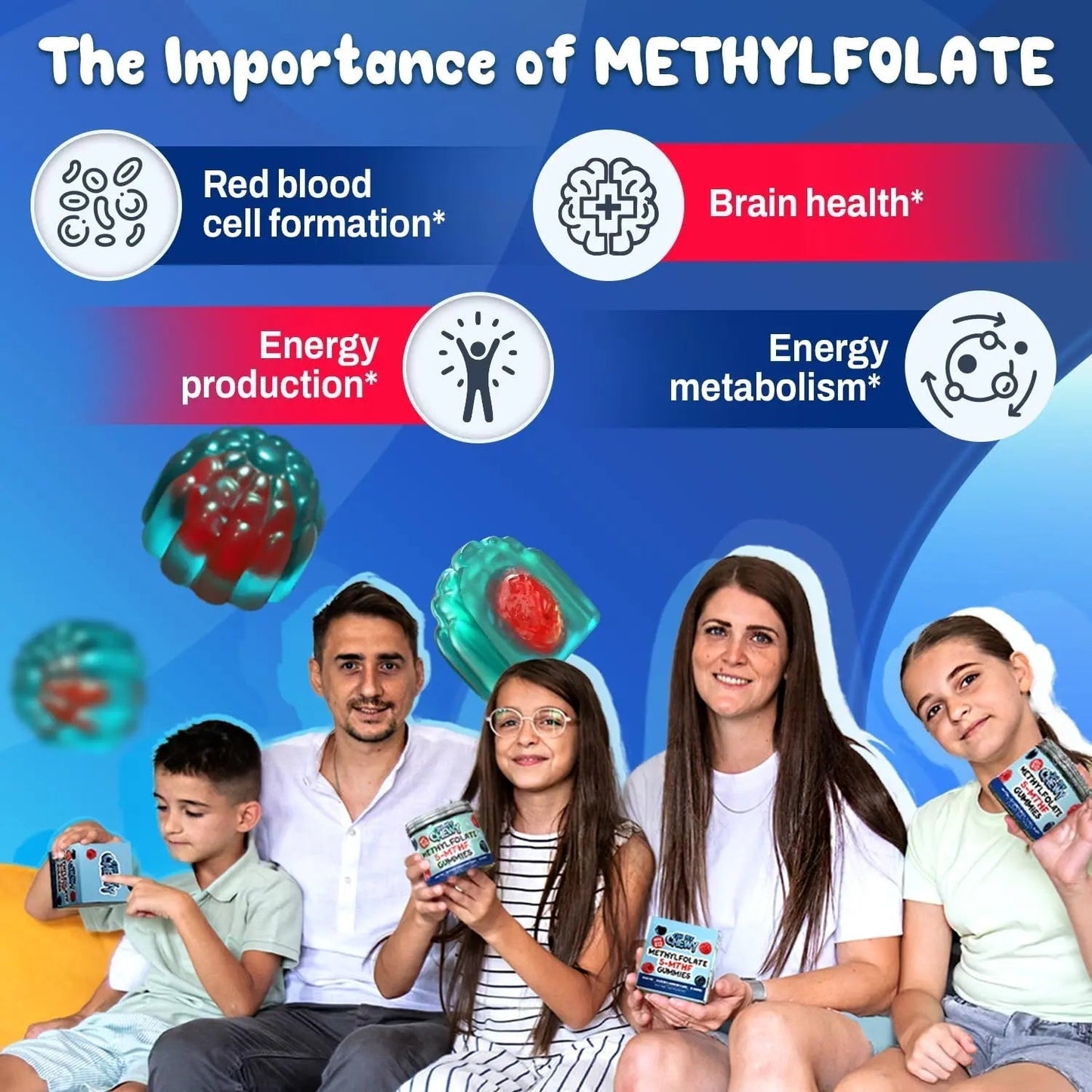 Center-Filled 5-MTHF Folate L-MethylFolate Sugar-Free Gummies - MTHFR Supplement Support with Methylated B1, B6 and Methyl B12 Multivitamins - Maple Wellness Supplements