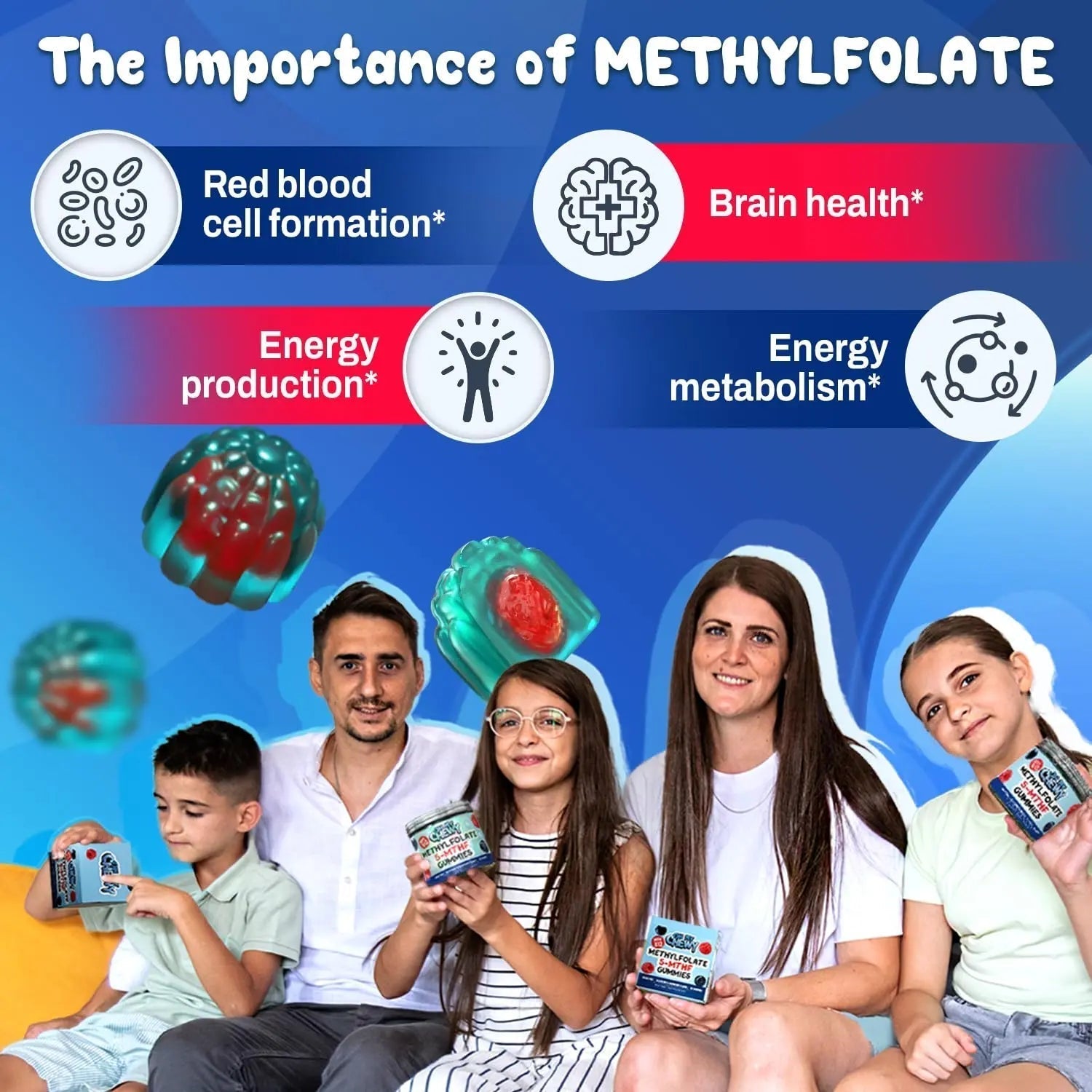 Center-Filled 5-MTHF Folate L-MethylFolate Sugar-Free Gummies - MTHFR Supplement Support with Methylated B1, B6 and Methyl B12 Multivitamins - Maple Wellness Supplements