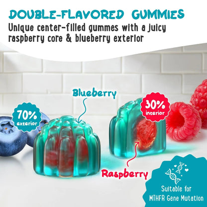 Center-Filled 5-MTHF Folate L-MethylFolate Sugar-Free Gummies - MTHFR Supplement Support with Methylated B1, B6 and Methyl B12 Multivitamins - Maple Wellness Supplements