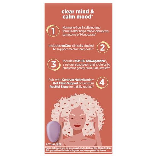 Centrum Clear Mind and Calm Mood Menopause Support Tablets, with Clinically Studied enXtra, 30 Count - Maple Wellness Supplements